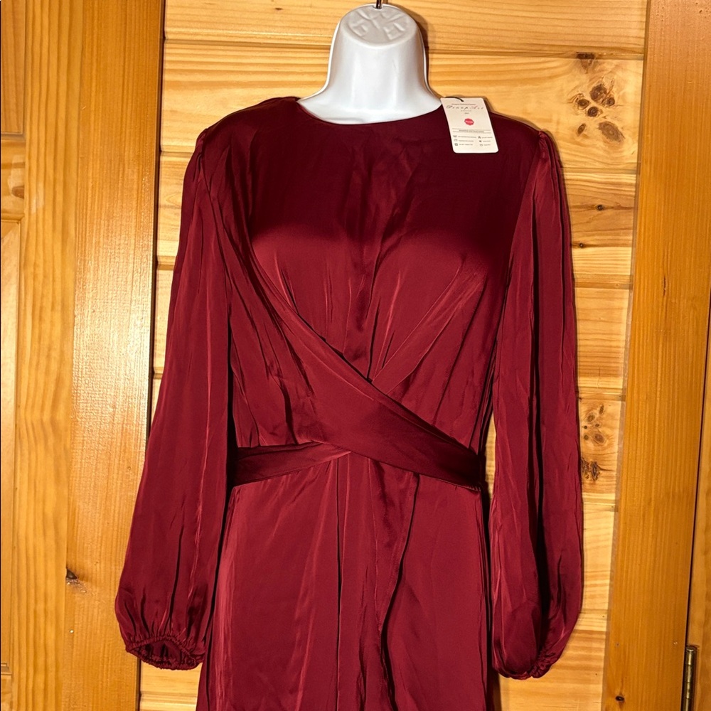 NWT Silk Pin Up Art Burgundy Sexy Wrap Formal Cocktail Maxi Dress Size Large - Picture 3 of 14